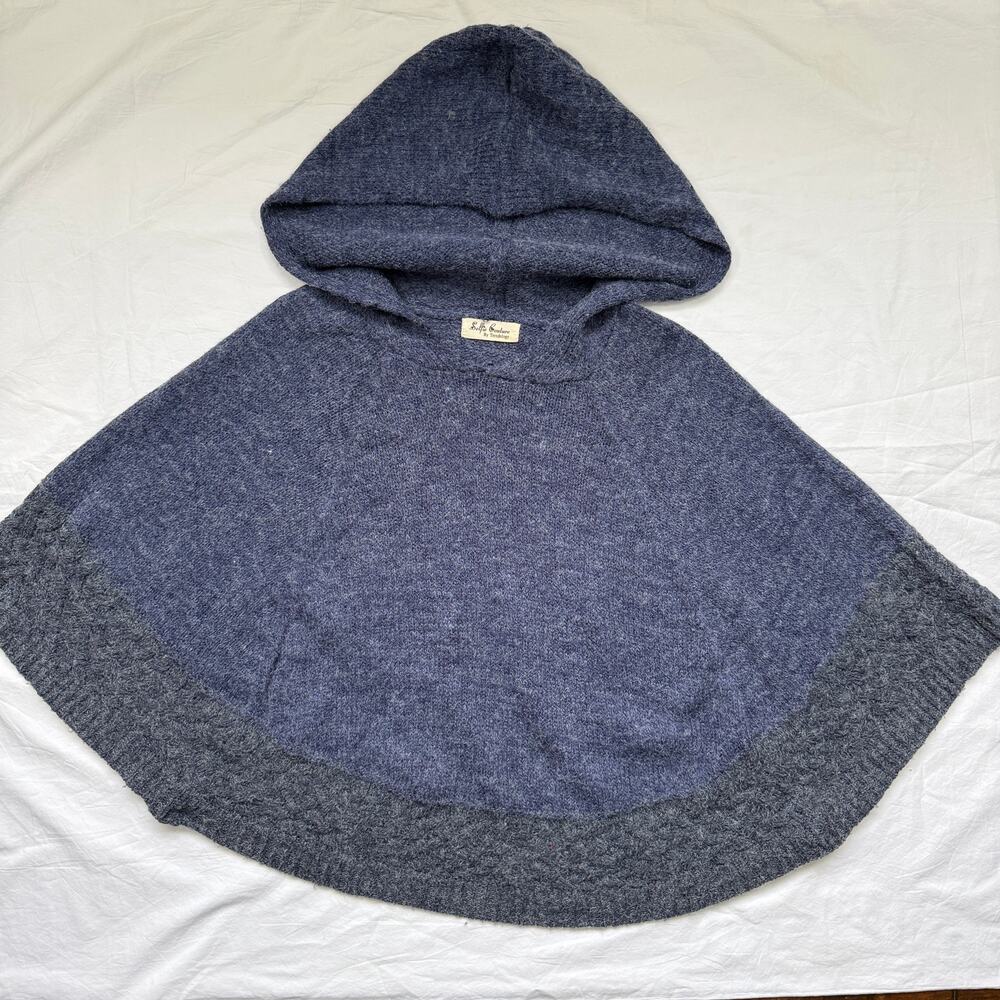 Selfie Couture by Trendology Hood Poncho Ramie Cotton Blend XS/S, EUC Blue Grey